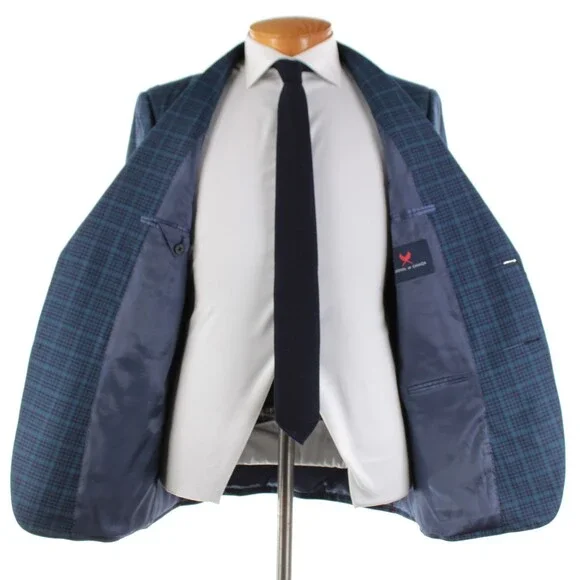 Cardinal of Canada NWT 100% Wool Sport Coat Size 42R US In Blues w/ Teal Plaid